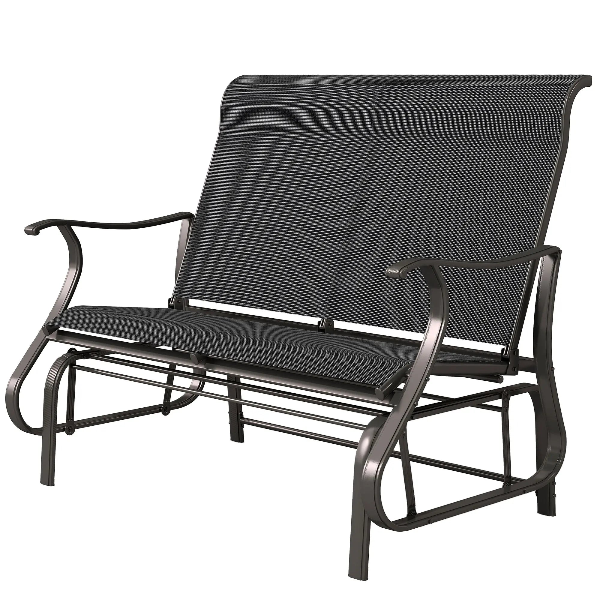 Garden Double Gliding Chair, Steel Frame, Mesh Seat Backrest, Black Outdoor Gliders at Gallery Canada