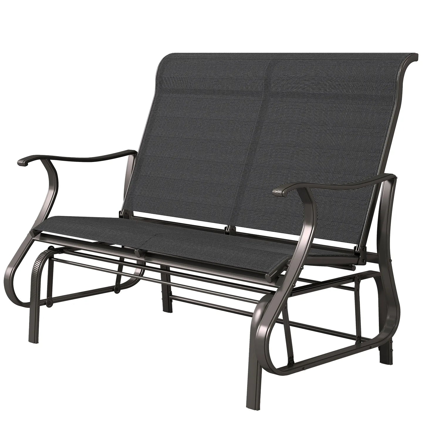 Garden Double Gliding Chair, Steel Frame, Mesh Seat Backrest, Black Outdoor Gliders at Gallery Canada
