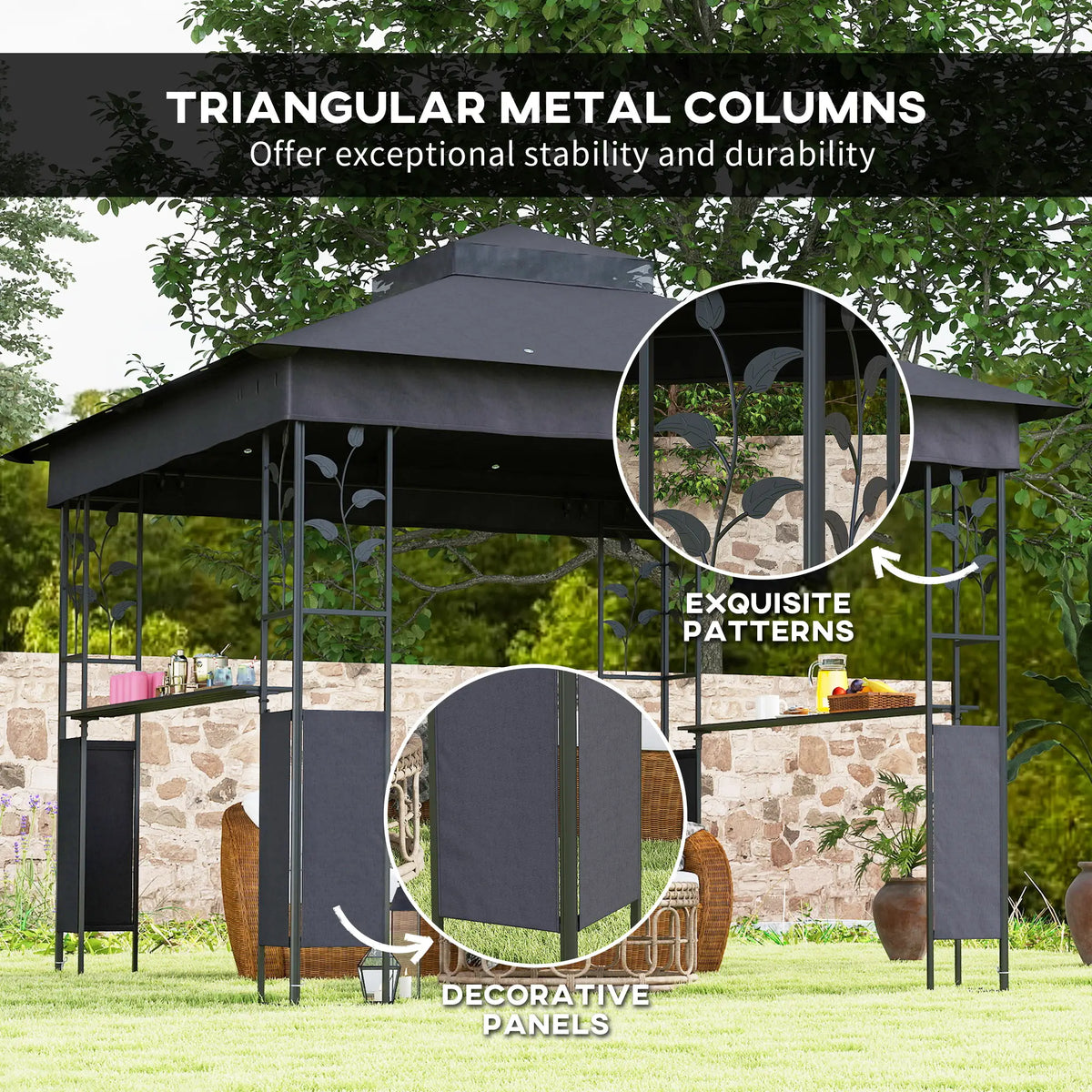 10' x 10' Outdoor Gazebo, UV30+ Double Roof, with Shelves and Netting Gazebos at Gallery Canada
