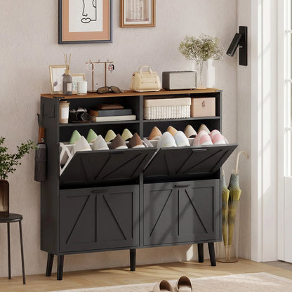 Shoe Storage Cabinet, 4 Flip Drawers, Farmhouse Narrow, Black Shoe Storage Cabinets & Racks at Gallery Canada