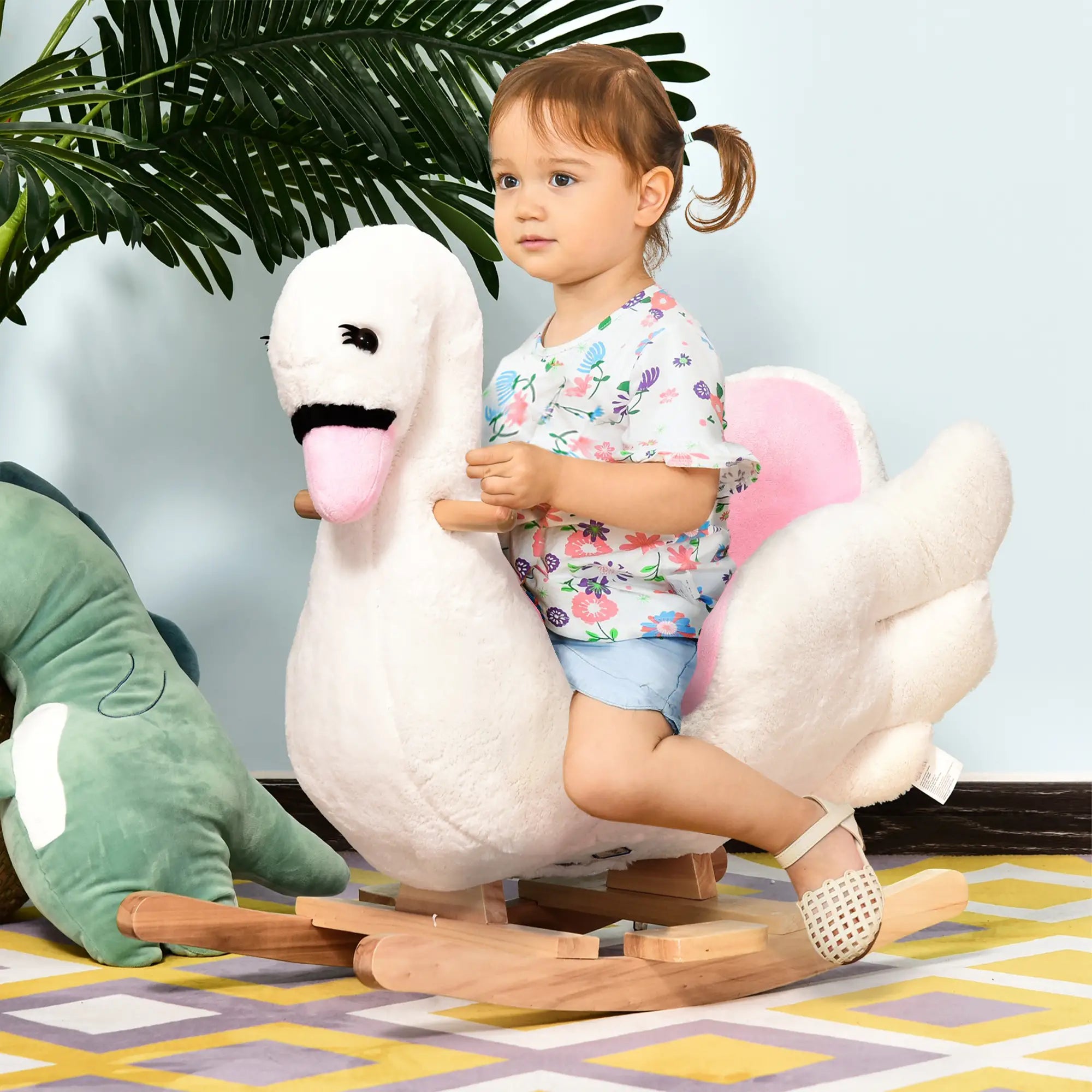 Soft Warm Kids Rocking Horse, Plush Ride On Toy, Swan Style, White Rocking Horses at Gallery Canada