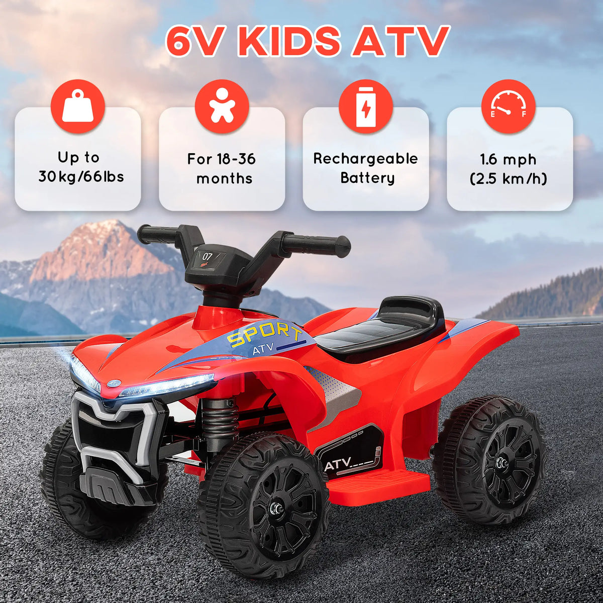 Kids ATV, 6V Battery Powered, for 18-36 Months, Red Electric Ride On Toys at Gallery Canada