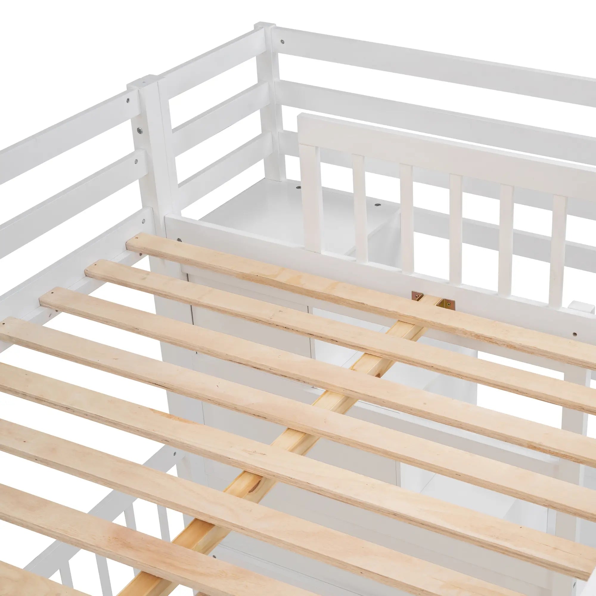 Over Twin Bunk Bed with Desk, Drawers, Shelves, 98