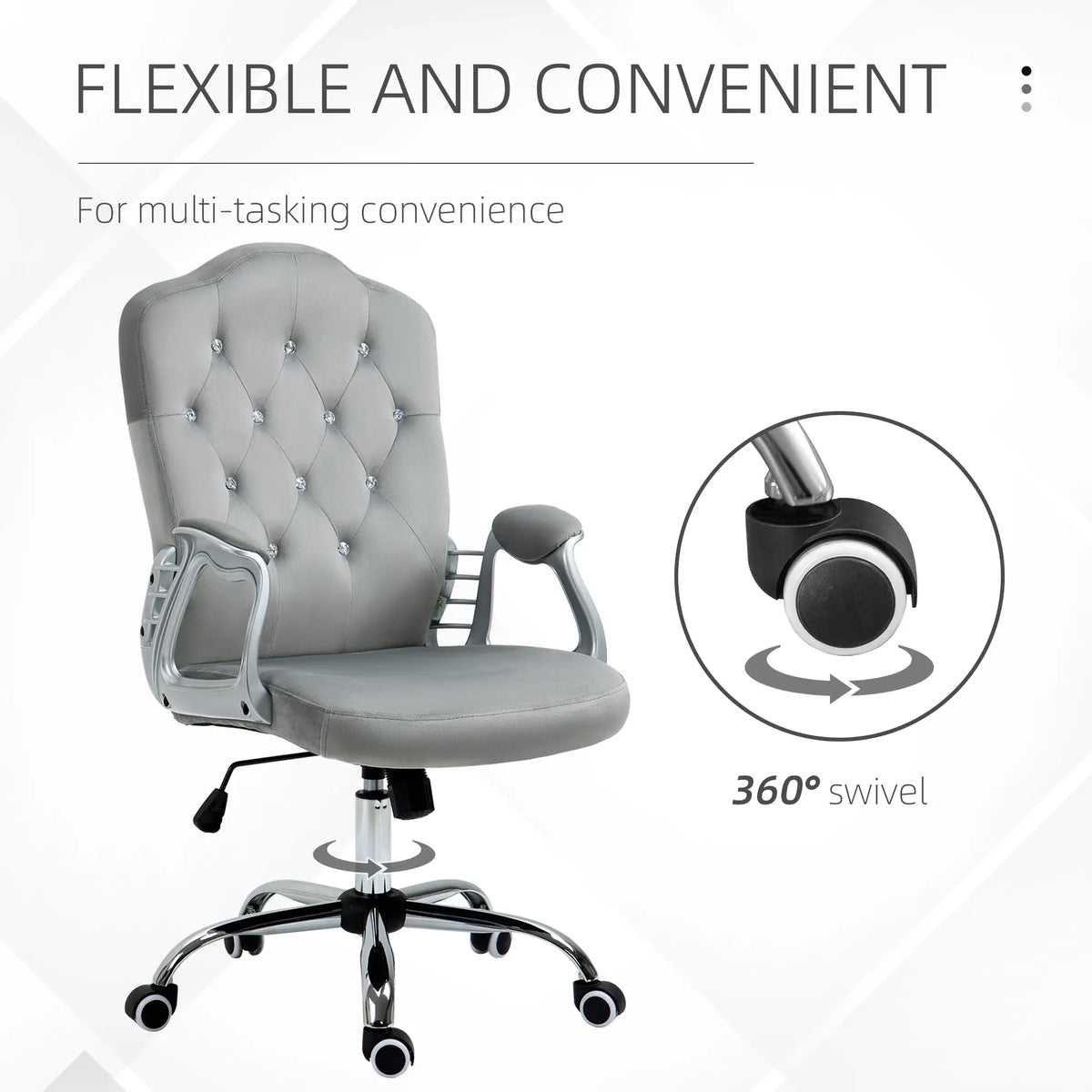 Velvet Office Chair, Button Tufted Desk Chair, Adjustable Height, Grey Executive & Manager Chairs at Gallery Canada
