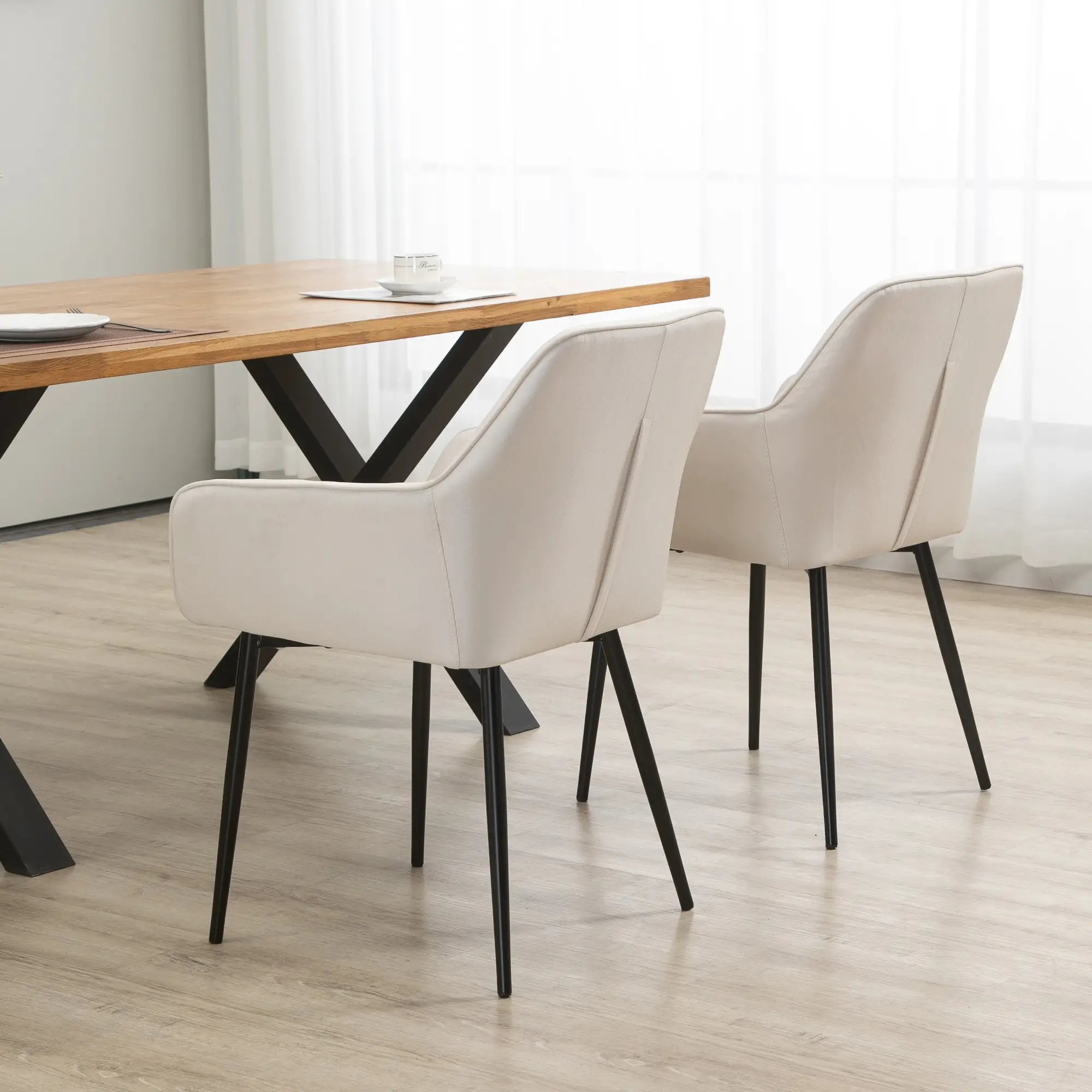 Dining Chairs Set of 2, Upholstered Linen Fabric, Beige Bar Stools at Gallery Canada