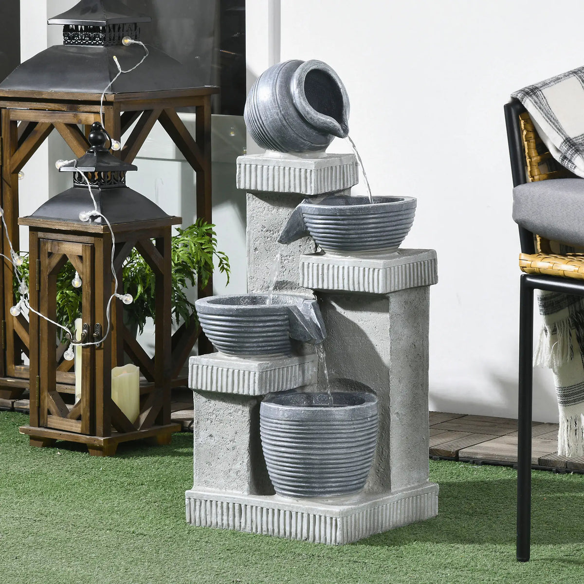 4-Tier Outdoor Jar Water Fountain, LED Lights, Adjustable Flow, 26.4-inch Water Fountains at Gallery Canada