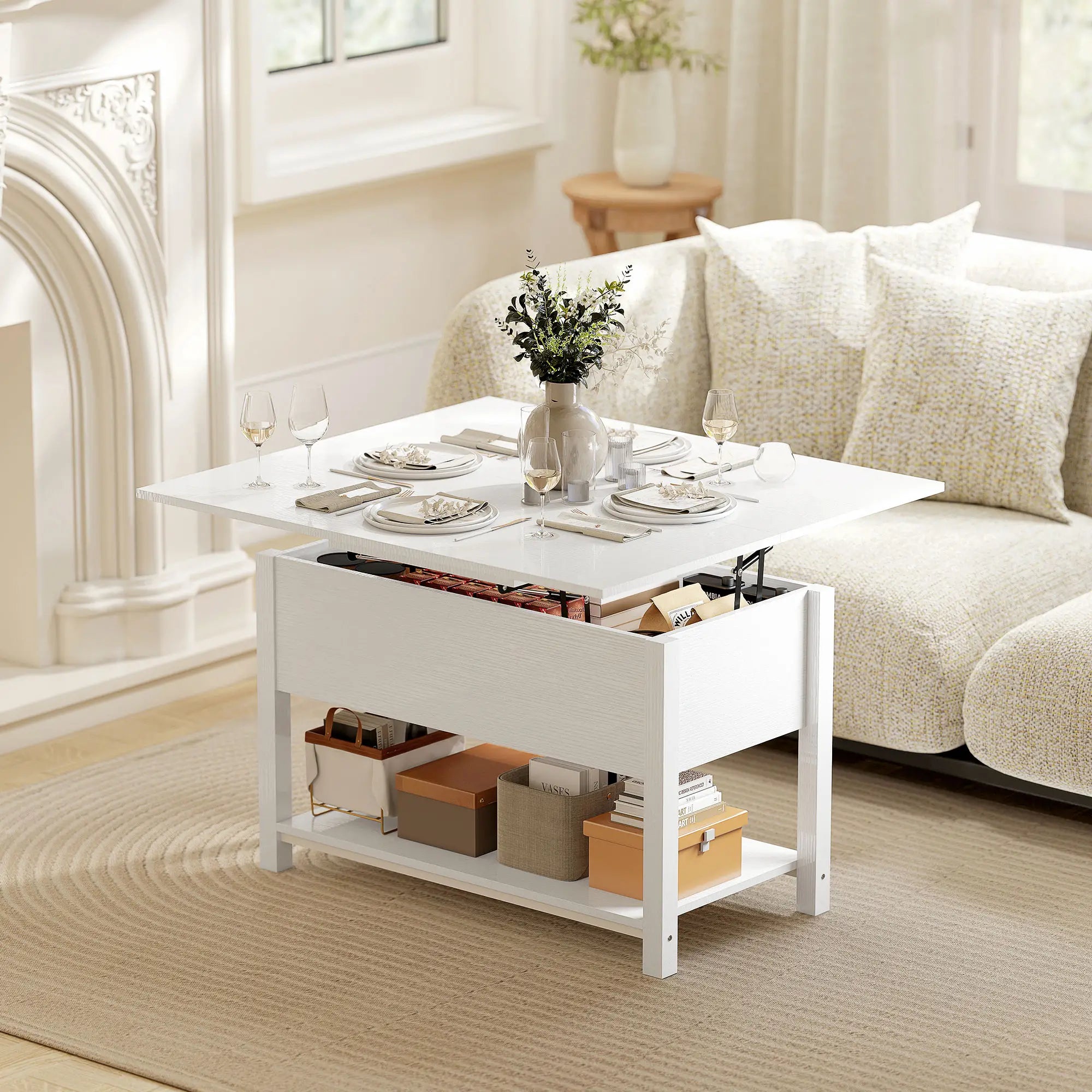 Lift Top Coffee Table, with Storage, White Coffee Tables at Gallery Canada