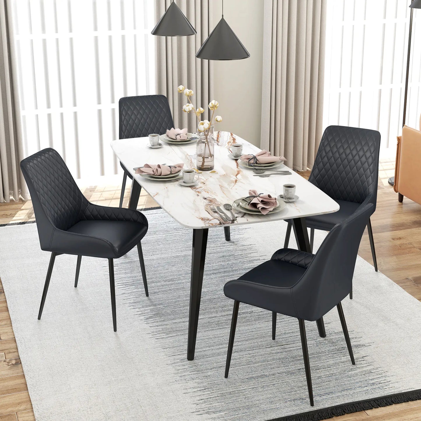 Modern Dining Chairs Set of 2, PU Leather, Metal Legs, Black Bar Stools at Gallery Canada