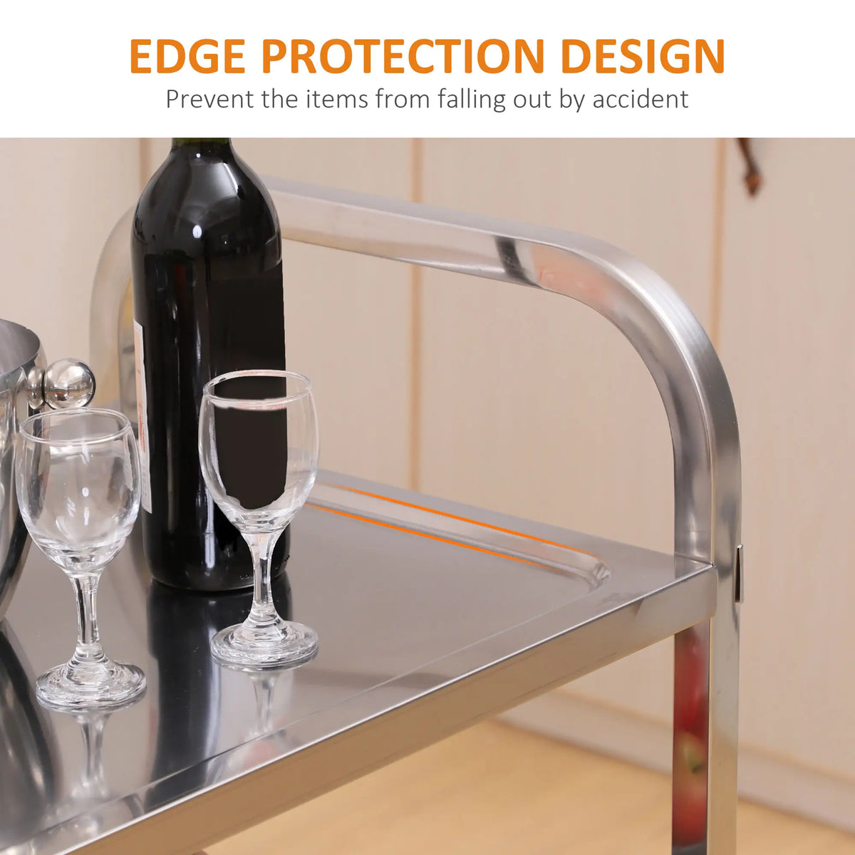 33" 3-Tier Kitchen Trolley, Stainless Steel, Wheeled Storage Cart, 330LBS Kitchen Islands & Kitchen Carts at Gallery Canada