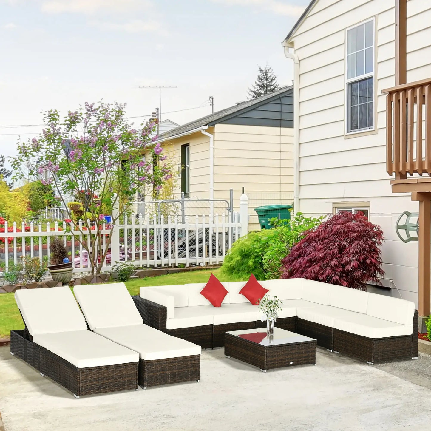 9-Piece Wicker Patio Furniture Set, with Cushion, Cream White Patio Furniture Sets at Gallery Canada