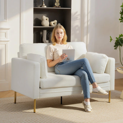 55" Loveseat Sofa, Metal Legs, 2 Pillows, Cream White 2-Seater Sofas at Gallery Canada