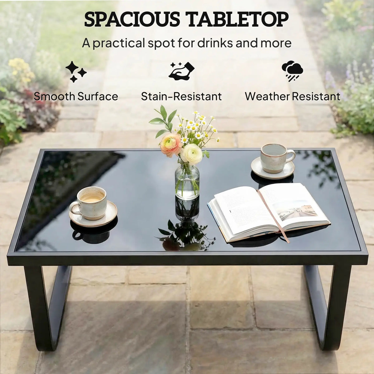 Outdoor Patio Coffee Table, Rectangle Metal Side Table, Tempered Glass Tabletop Patio Side Tables at Gallery Canada