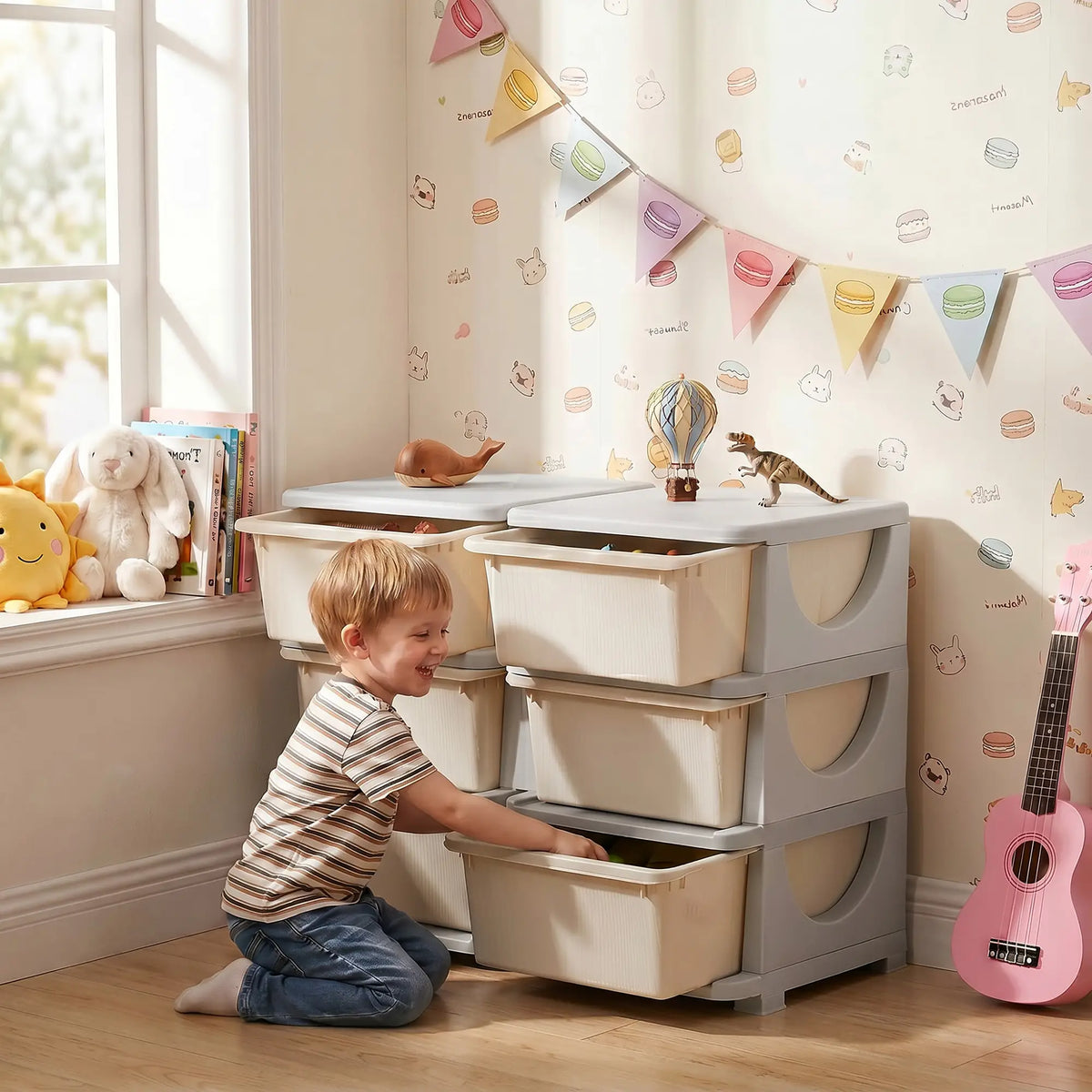 3 Tier Kids Toy Organizer, 6 Plastic Drawers, Cream White Baby & Kids Storage at Gallery Canada