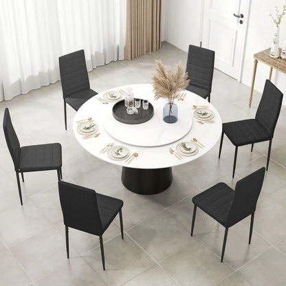 Modern High Back Dining Chairs, PU Leather Upholstered, Set of 6, Black