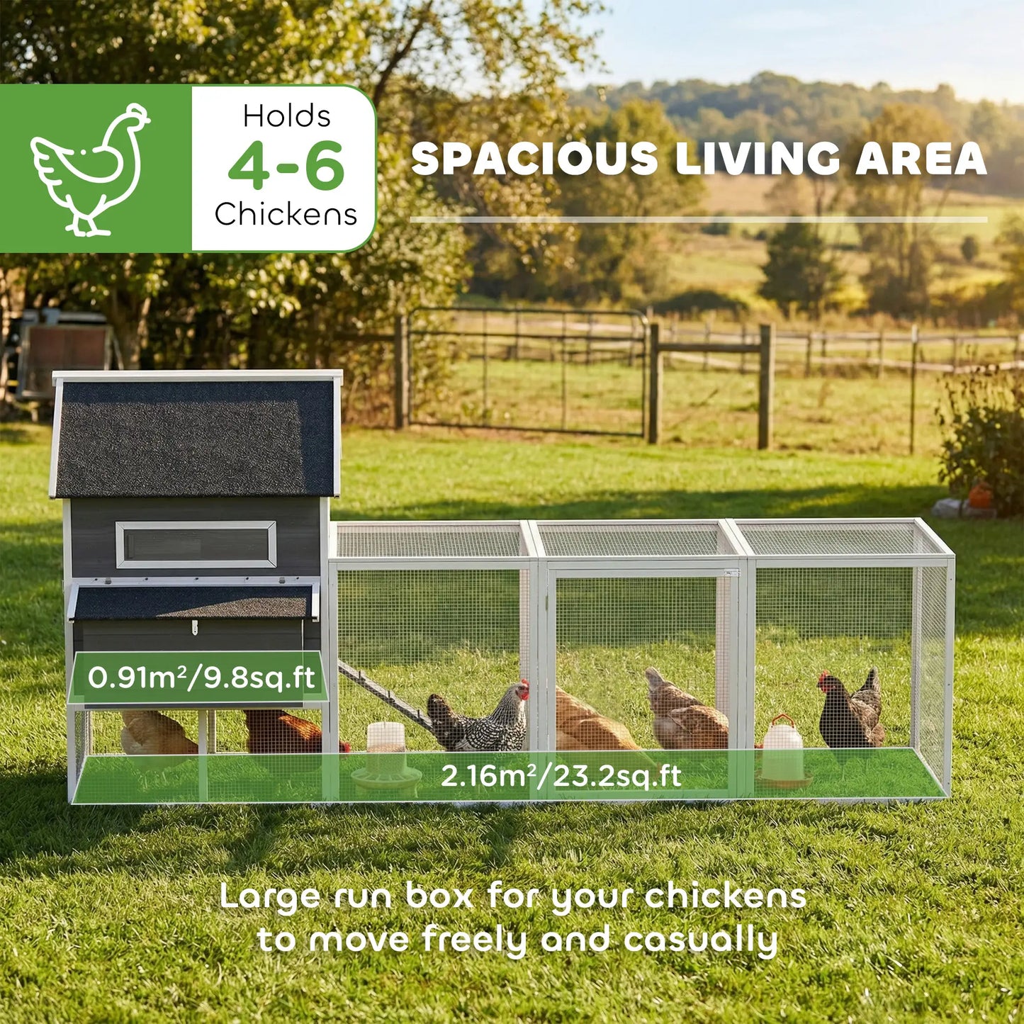 Wooden Chicken Coop With Run, Nesting Box, 137", Dark Grey Chicken Coops at Gallery Canada