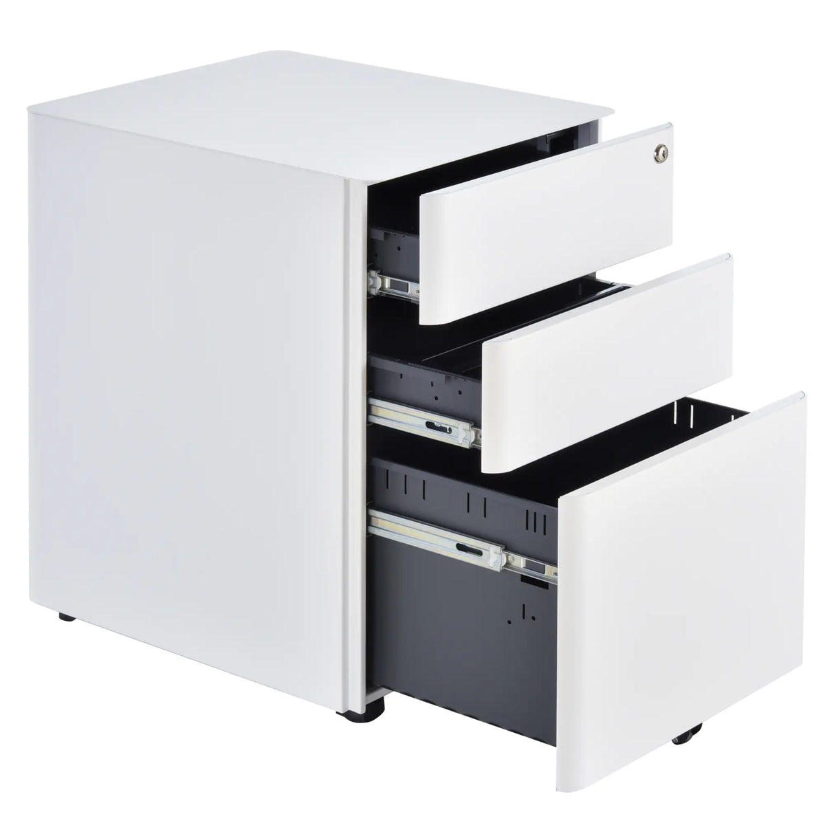 3 Drawer Filing Cabinet, Steel Office Storage with Wheels, Lock, White Office Cabinets & Cupboards at Gallery Canada