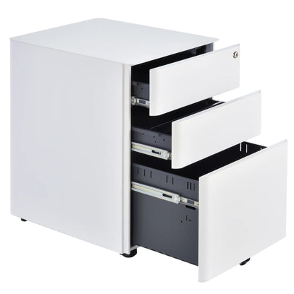 3 Drawer Filing Cabinet, Steel Office Storage with Wheels, Lock, White Office Cabinets & Cupboards at Gallery Canada