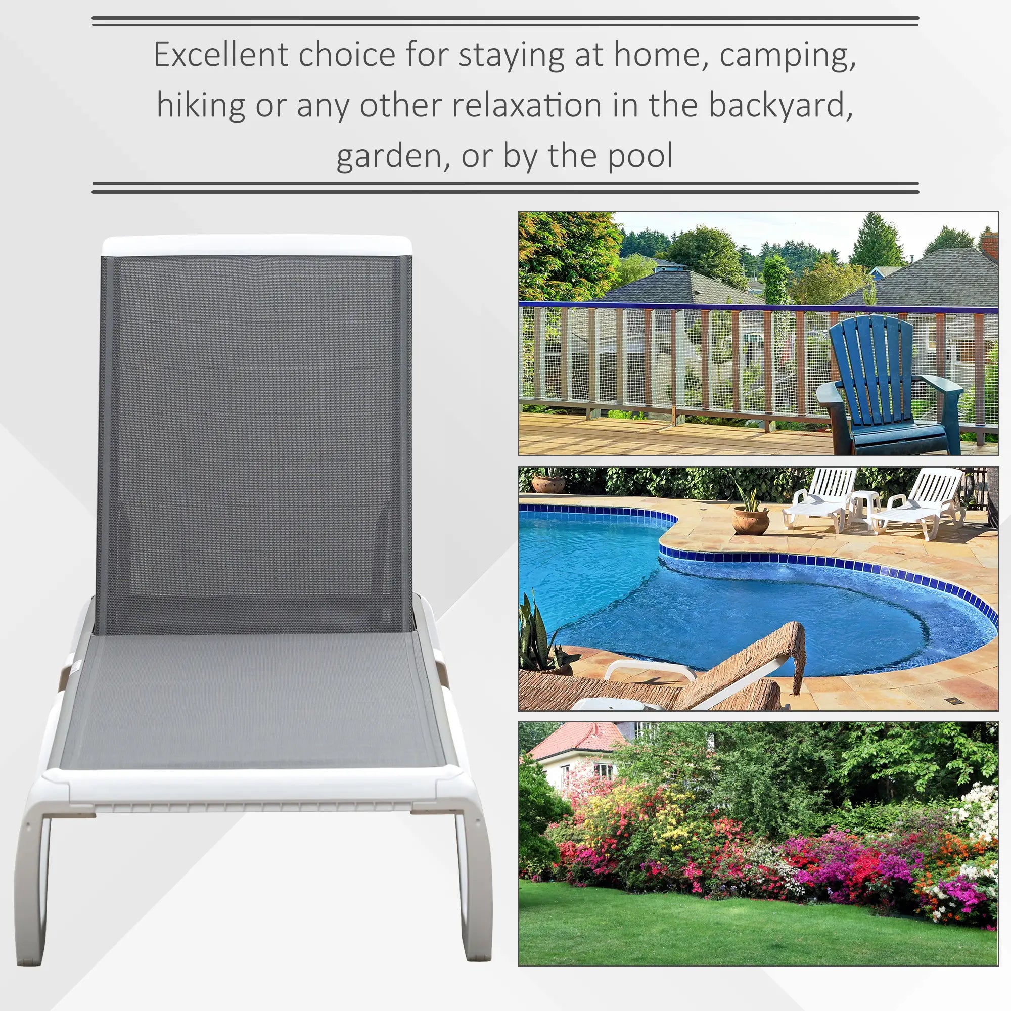 Outdoor Chaise Lounge, Aluminum Tanning Chair, 5-Level Adjustable, Grey Lounger Chairs at Gallery Canada