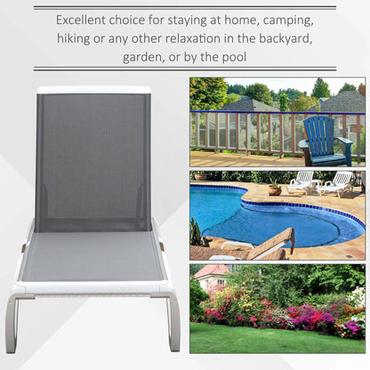 Outdoor Chaise Lounge, Aluminum Tanning Chair, 5-Level Adjustable, Grey Lounger Chairs at Gallery Canada