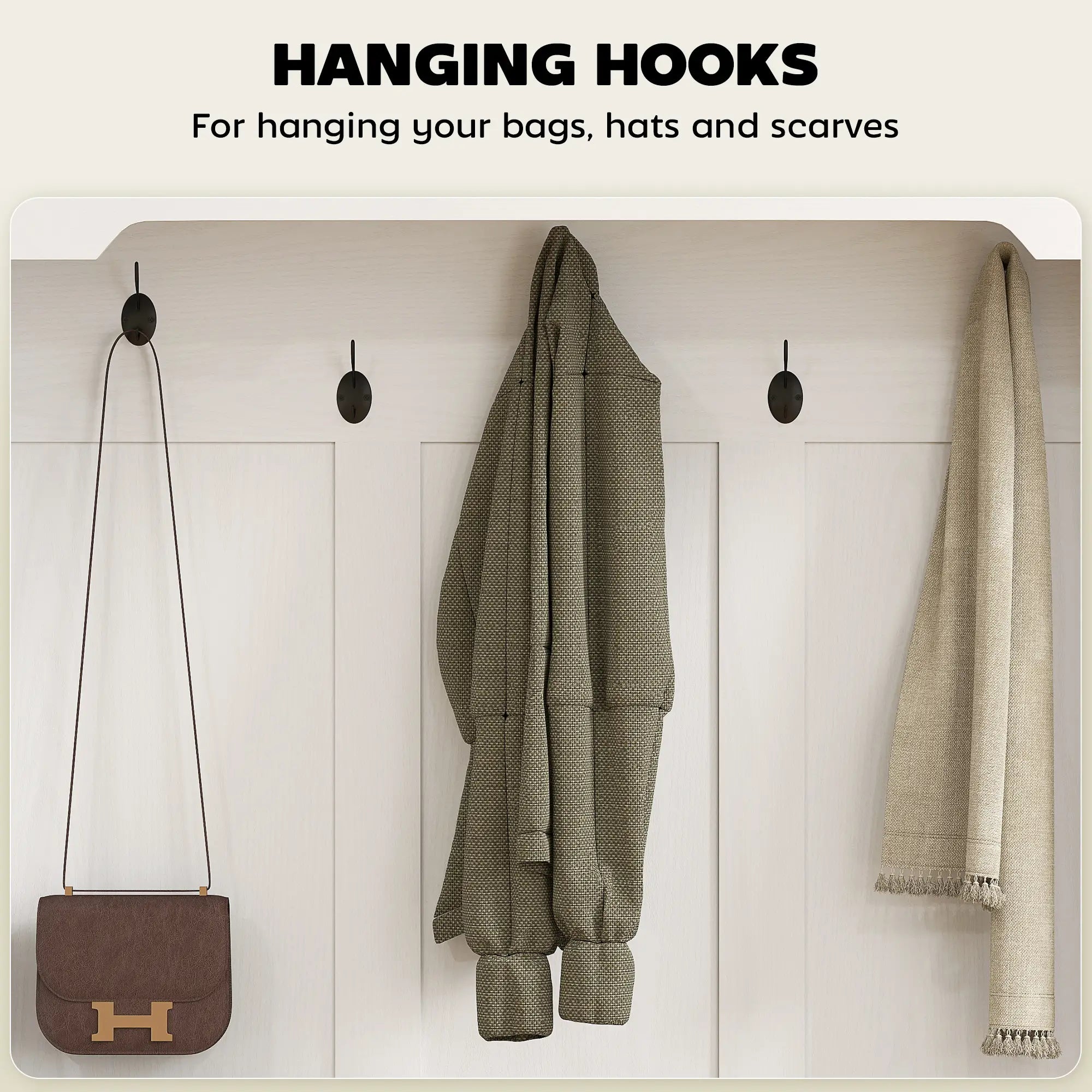 3-in-1 Hall Tree, Bench, Coat Rack with Shoe Storage, White Wood Grain, White Clothing Storage at Gallery Canada