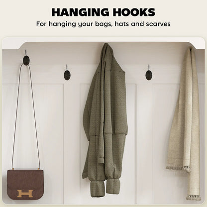 3-in-1 Hall Tree, Bench, Coat Rack with Shoe Storage, White Wood Grain, White Clothing Storage at Gallery Canada