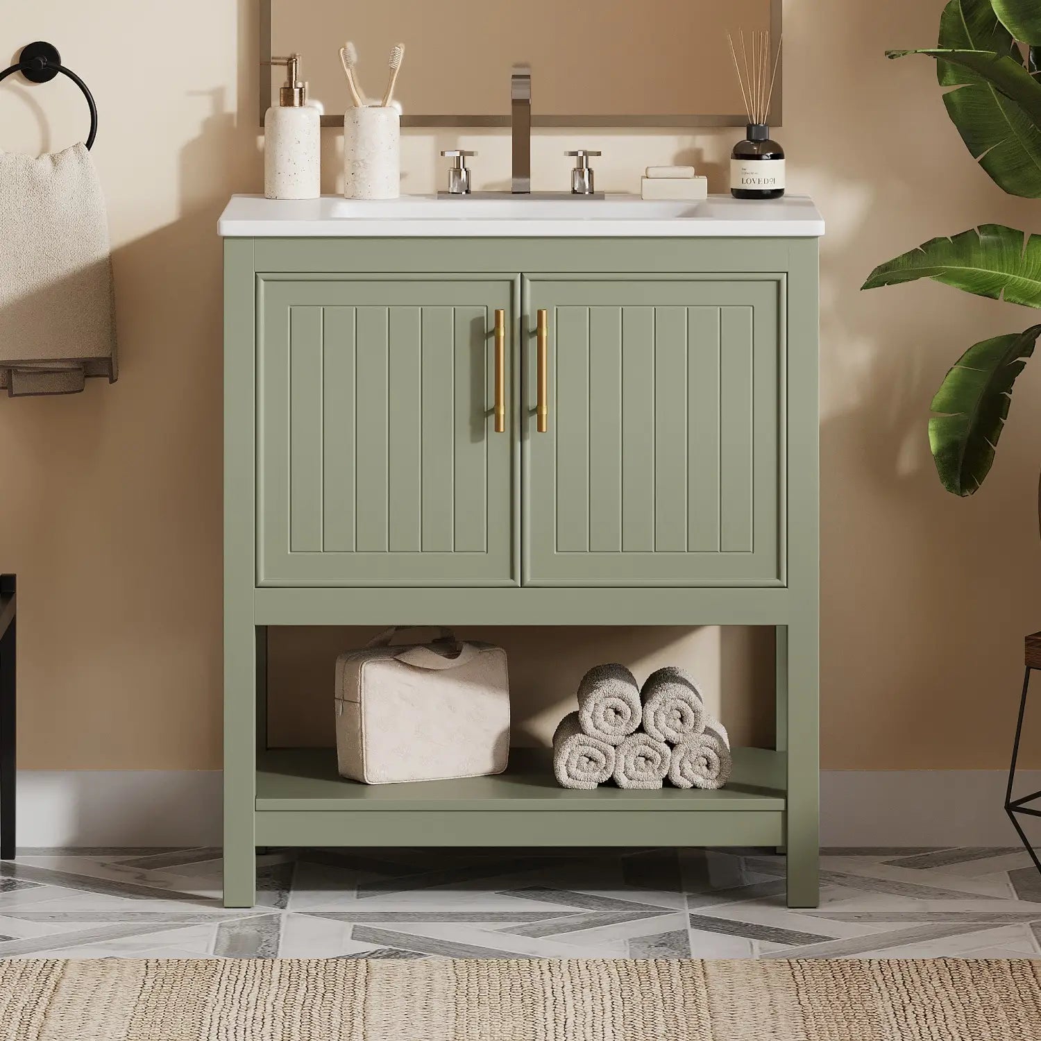 Bathroom Vanity with Ceramic Sink, Soft Close Doors, 30