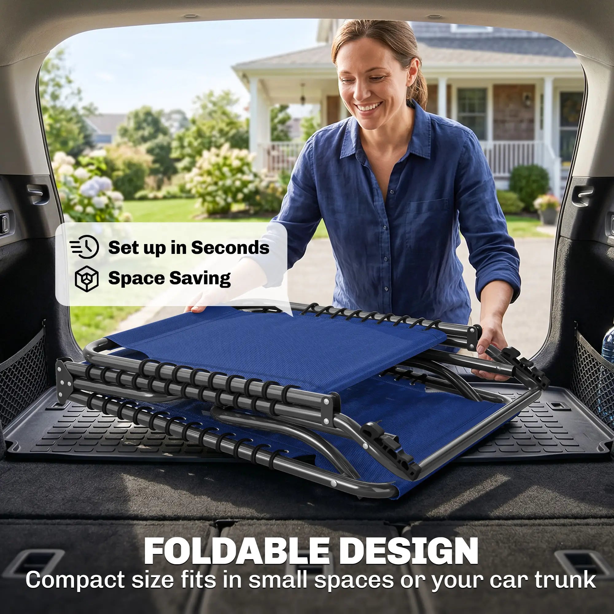 Outdoor Folding Lounge Chair, 4-Level Adjustable, Navy Blue Lounger Chairs at Gallery Canada