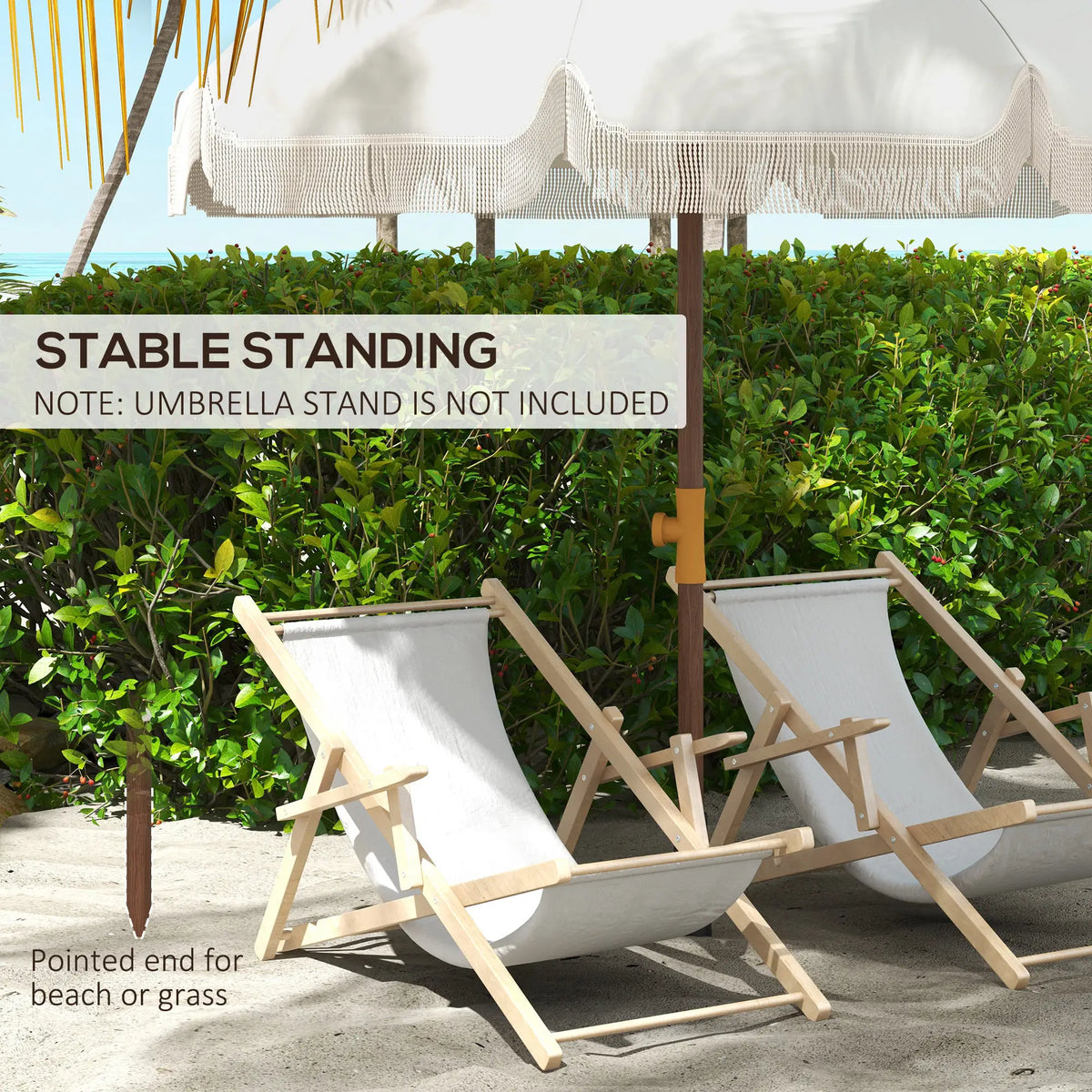 6.2' Travel Beach Umbrella, Vent, Ruffles, Carry Bag, Cream White Beach Umbrellas at Gallery Canada