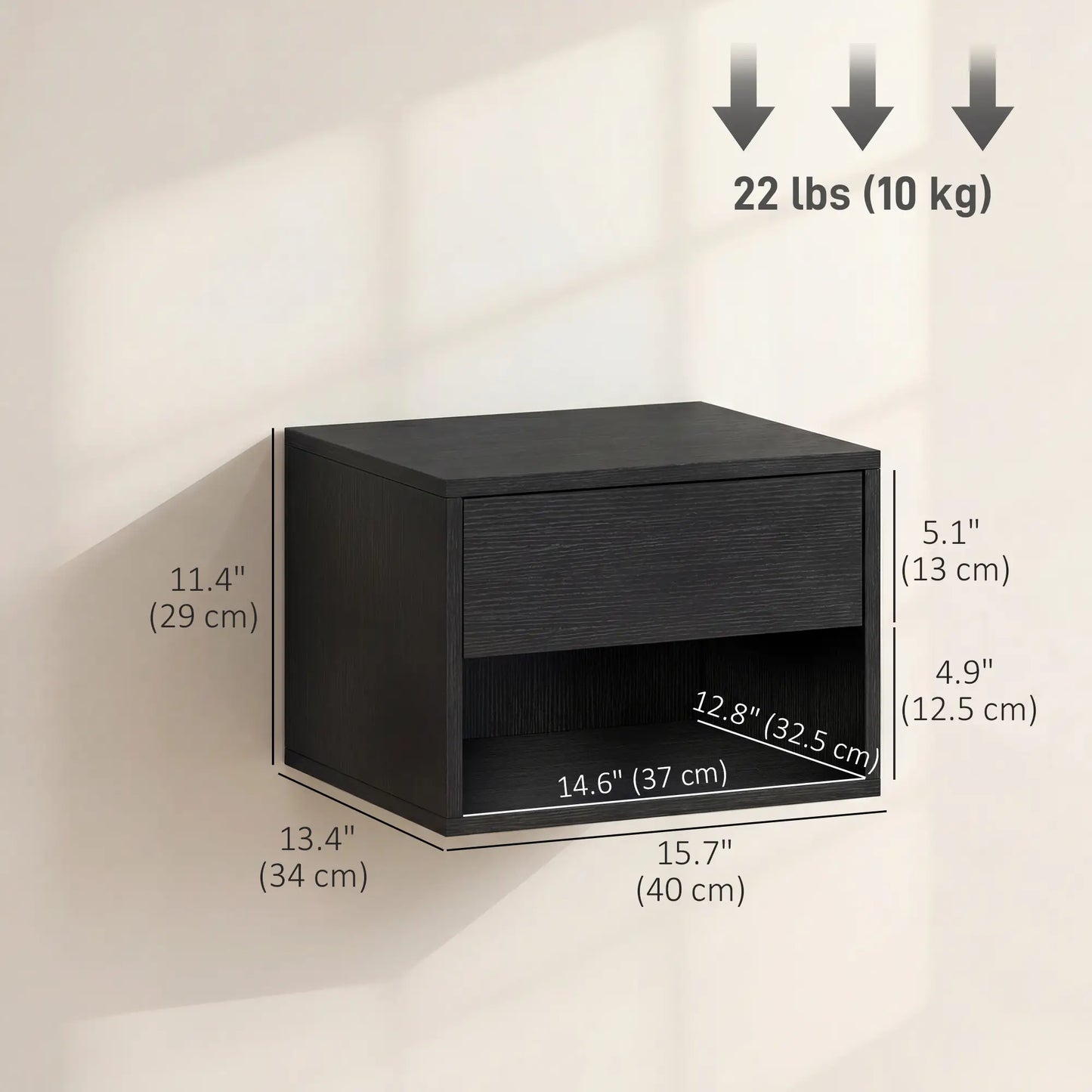 Floating Nightstand Set of 2, Wall Mounted Bedside Table with Drawer, Black Bedside Tables at Gallery Canada