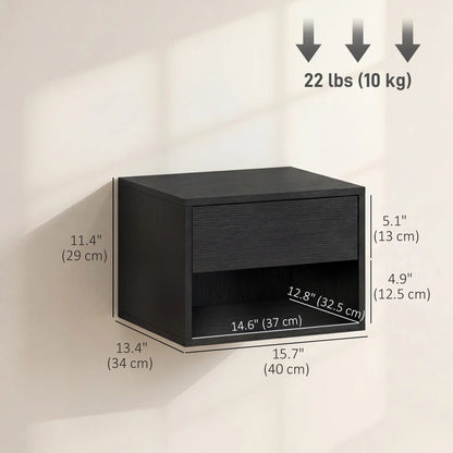 Floating Nightstand Set of 2, Wall Mounted Bedside Table with Drawer, Black Bedside Tables at Gallery Canada