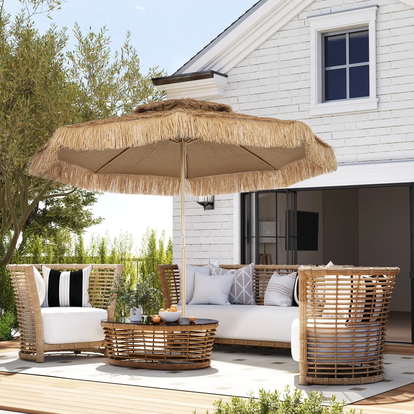 10 ft. Hula Thatched Tiki Umbrella, UPF30+, 8 Ribs, Natural Sun Umbrellas at Gallery Canada