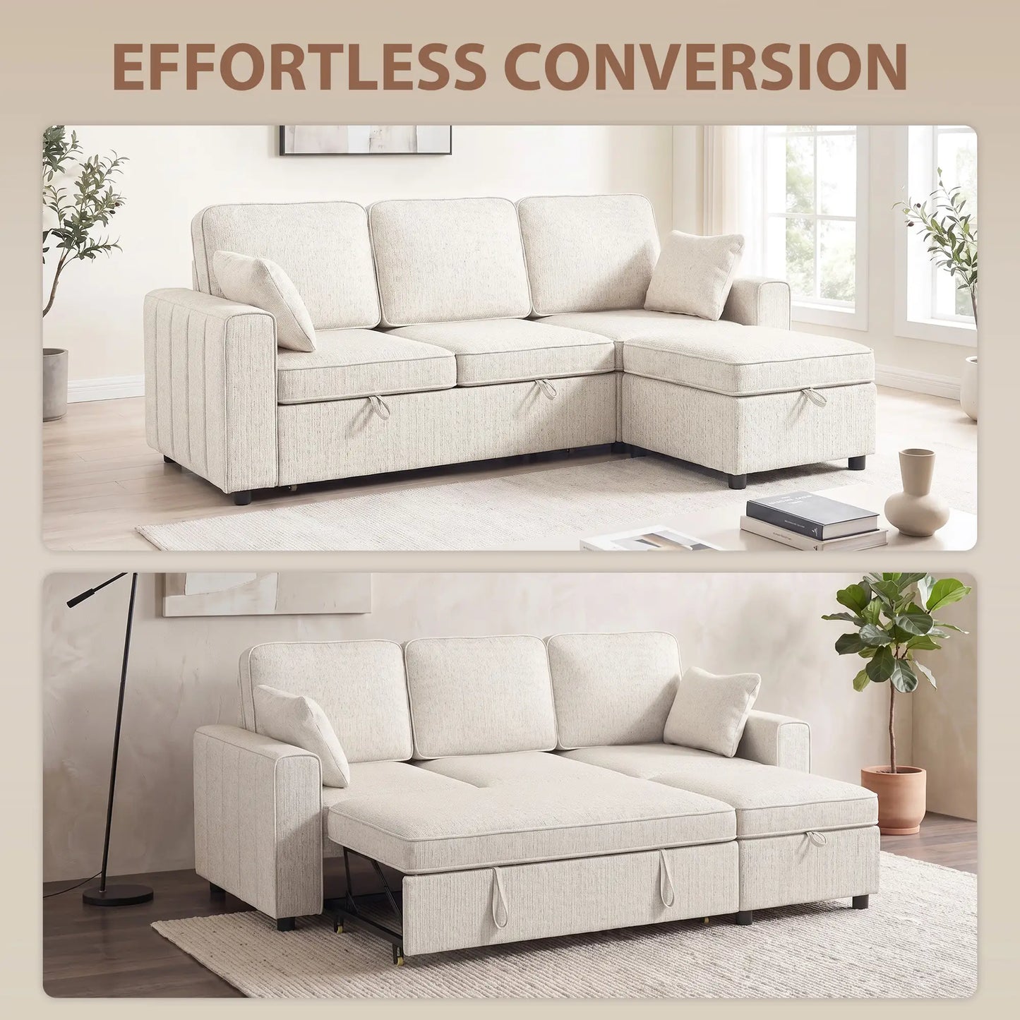 Modular Sectional Sofa Bed With Reversible Ottoman, Beige Sofas & Reclining Chairs at Gallery Canada