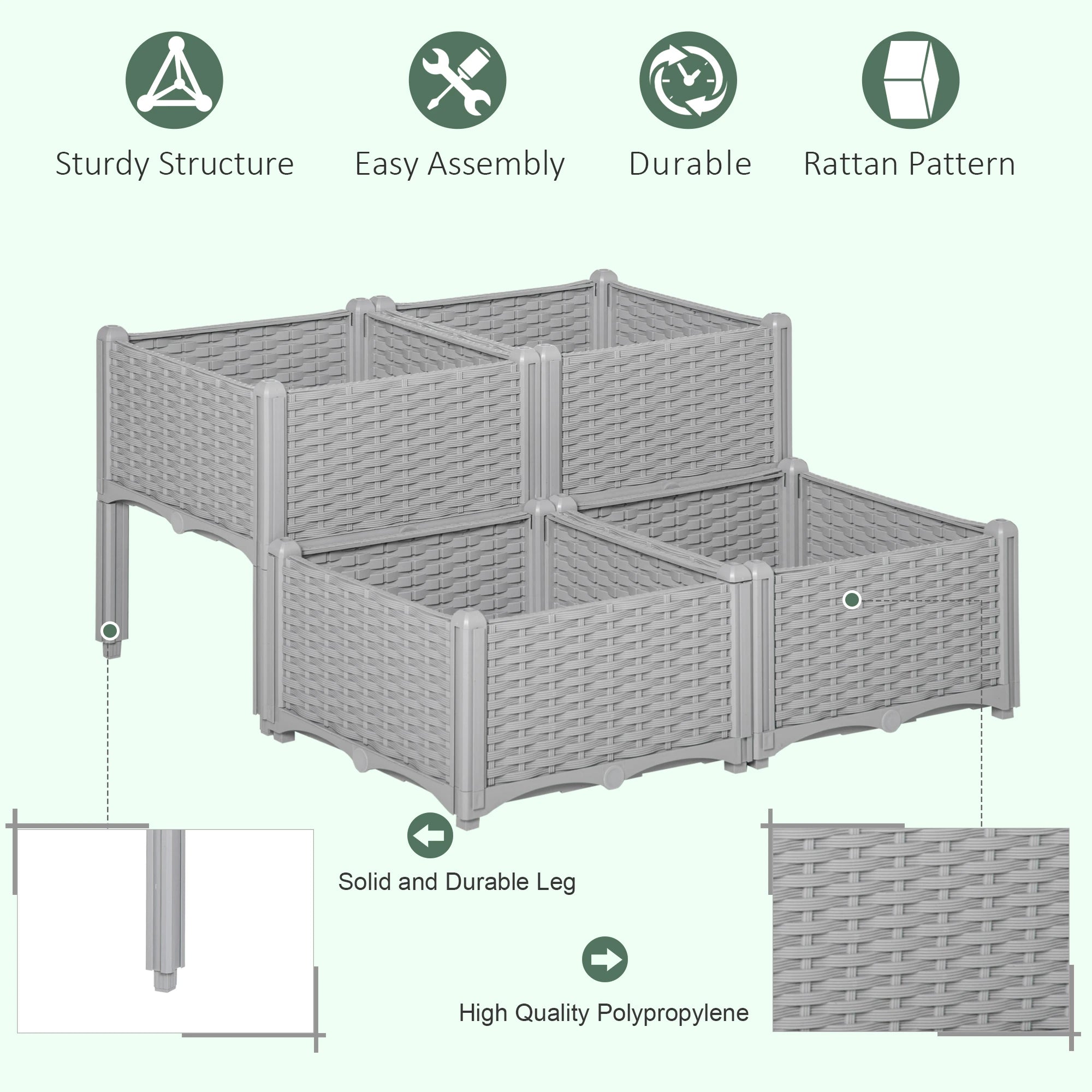 4-Piece Raised Garden Bed, PP Flower Bed, Vegetable Herb Grow Box, Grey Elevated Garden Beds at Gallery Canada