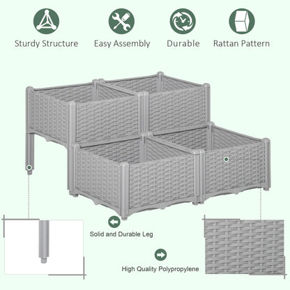 4-Piece Raised Garden Bed, PP Flower Bed, Vegetable Herb Grow Box, Grey Elevated Garden Beds at Gallery Canada