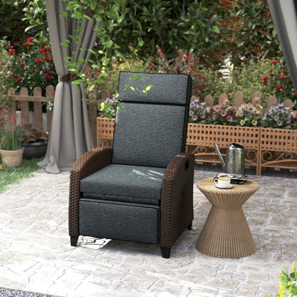 Outdoor Recliner Chair, Adjustable Backrest, Cushion, Side Tray, Dark Grey Wicker Chaise Loungers at Gallery Canada