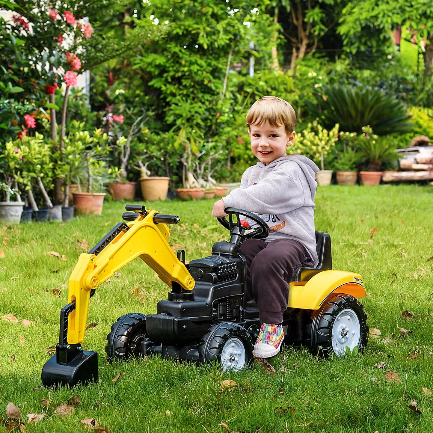 Kids Ride on Tractor, Pedal Excavator Toy for 3 Year Old, Yellow Toy Excavators at Gallery Canada