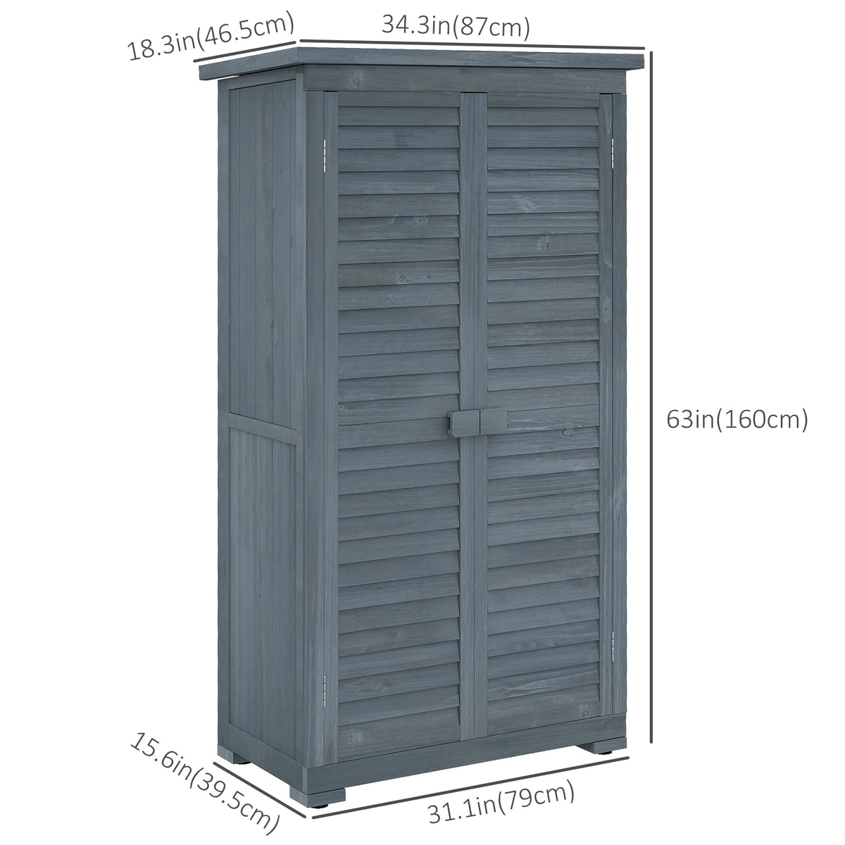 Outdoor Garden Shed, Wooden Tool Storage, 3-Tier Shelves, 34.3" x 18.3" x 63", Grey Sheds at Gallery Canada