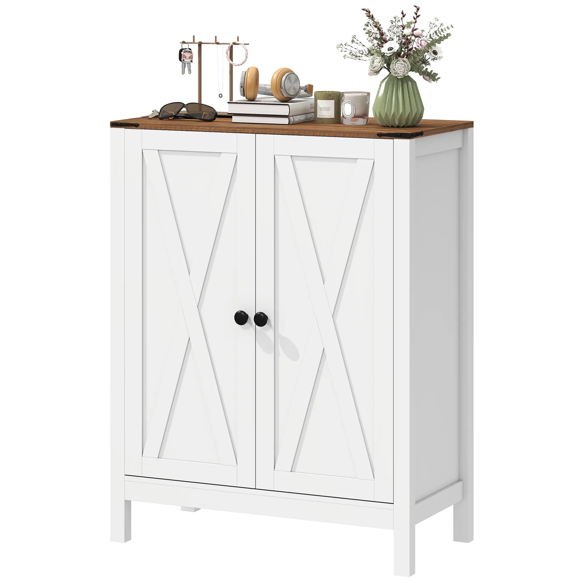 Shoe Cabinet With Barn Doors, Adjustable Shelves, Holds 15 Pairs, White Shoe Storage Cabinets & Racks White, Dark Brown at Gallery Canada