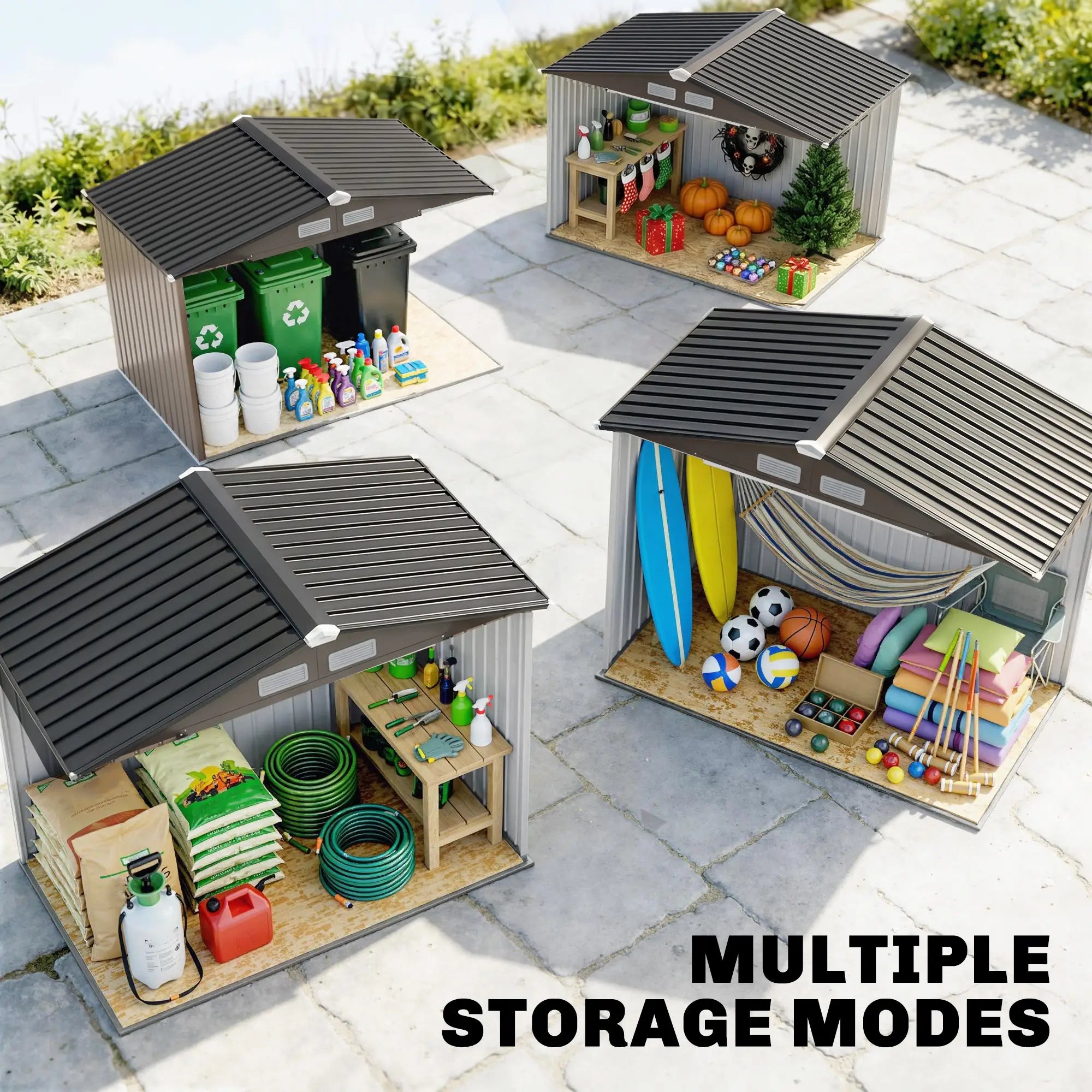 7' x 4' x 6' Garden Storage Shed, Metal, Double Doors, Brown Sheds at Gallery Canada