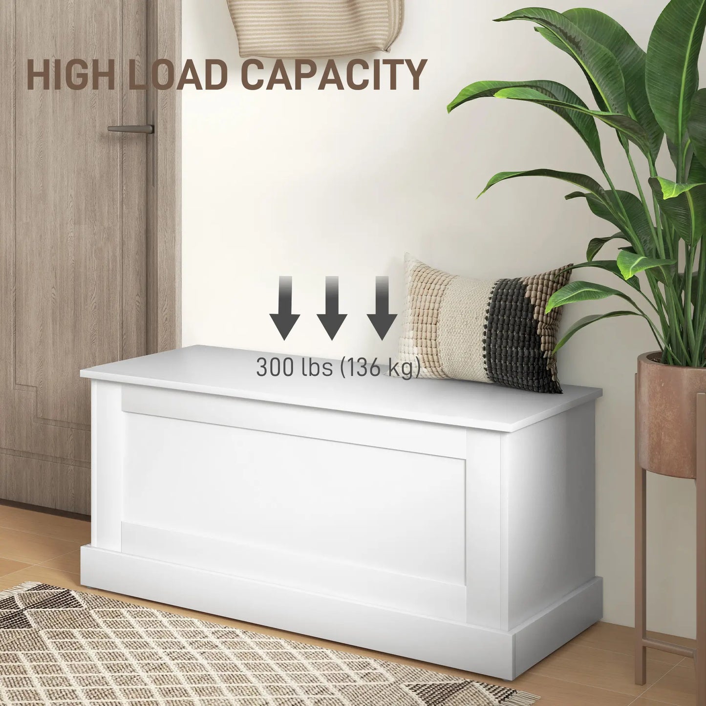 39.4 Inches Storage Chest, Wooden Box, Wood Grain, White Storage Cabinets at Gallery Canada