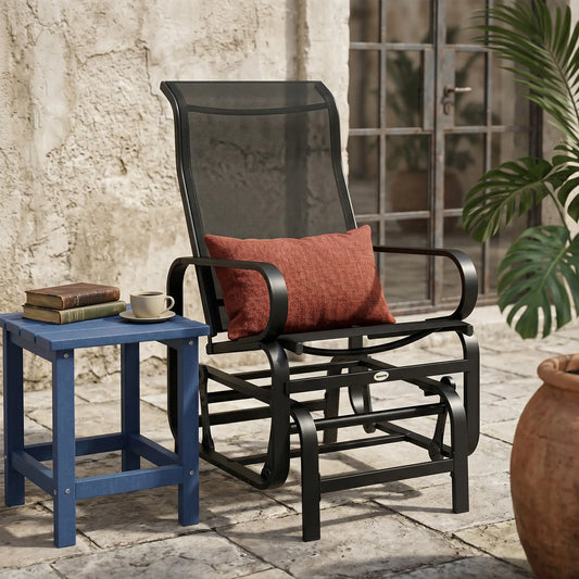 Patio Glider Chair With Mesh Fabric, Black Outdoor Gliders Black Frame, Black Texteline at Gallery Canada