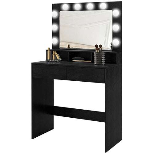Makeup Dressing Table With LED Mirror, Drawers, Black