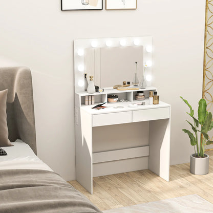 Vanity Table with LED Mirror, Charging Station, Drawers, White Dressing & Vanity Tables at Gallery Canada