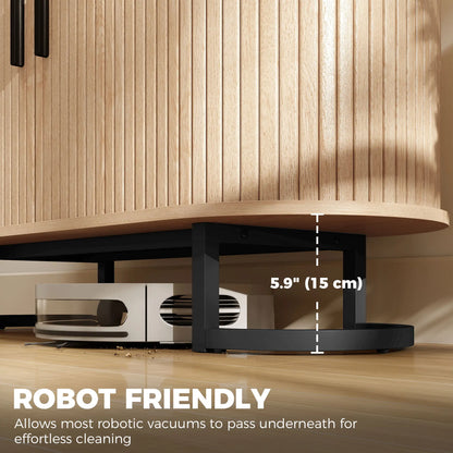Sideboard Buffet Cabinet, Curved Tambour Doors, Natural Wood Storage Cabinets at Gallery Canada