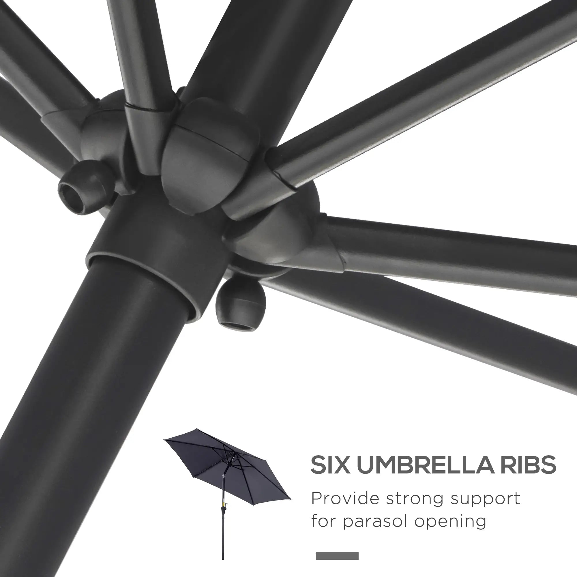 8.5FT Patio Umbrella, Round Garden Parasol with 6 Ribs, Grey Sun Umbrellas at Gallery Canada