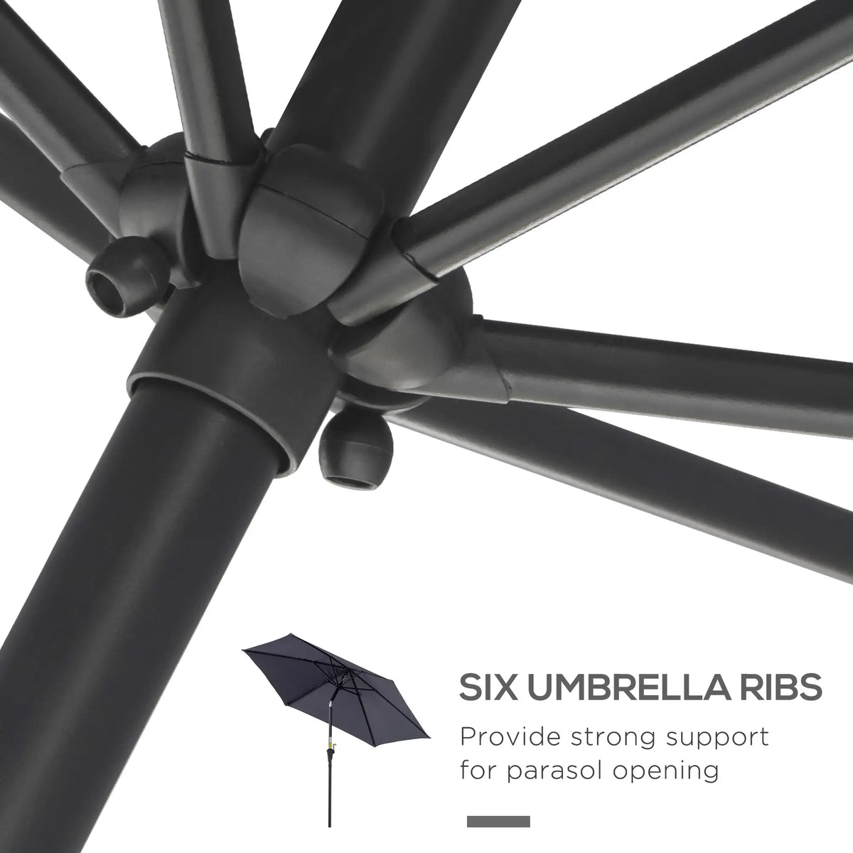 8.5FT Patio Umbrella, Round Garden Parasol with 6 Ribs, Grey Sun Umbrellas at Gallery Canada