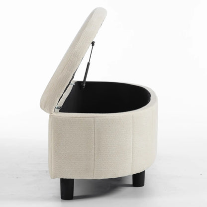 Semi-Round Ottoman With Hydraulic Lift-Top Storage, Cream White Storage Ottomans & Benches at Gallery Canada