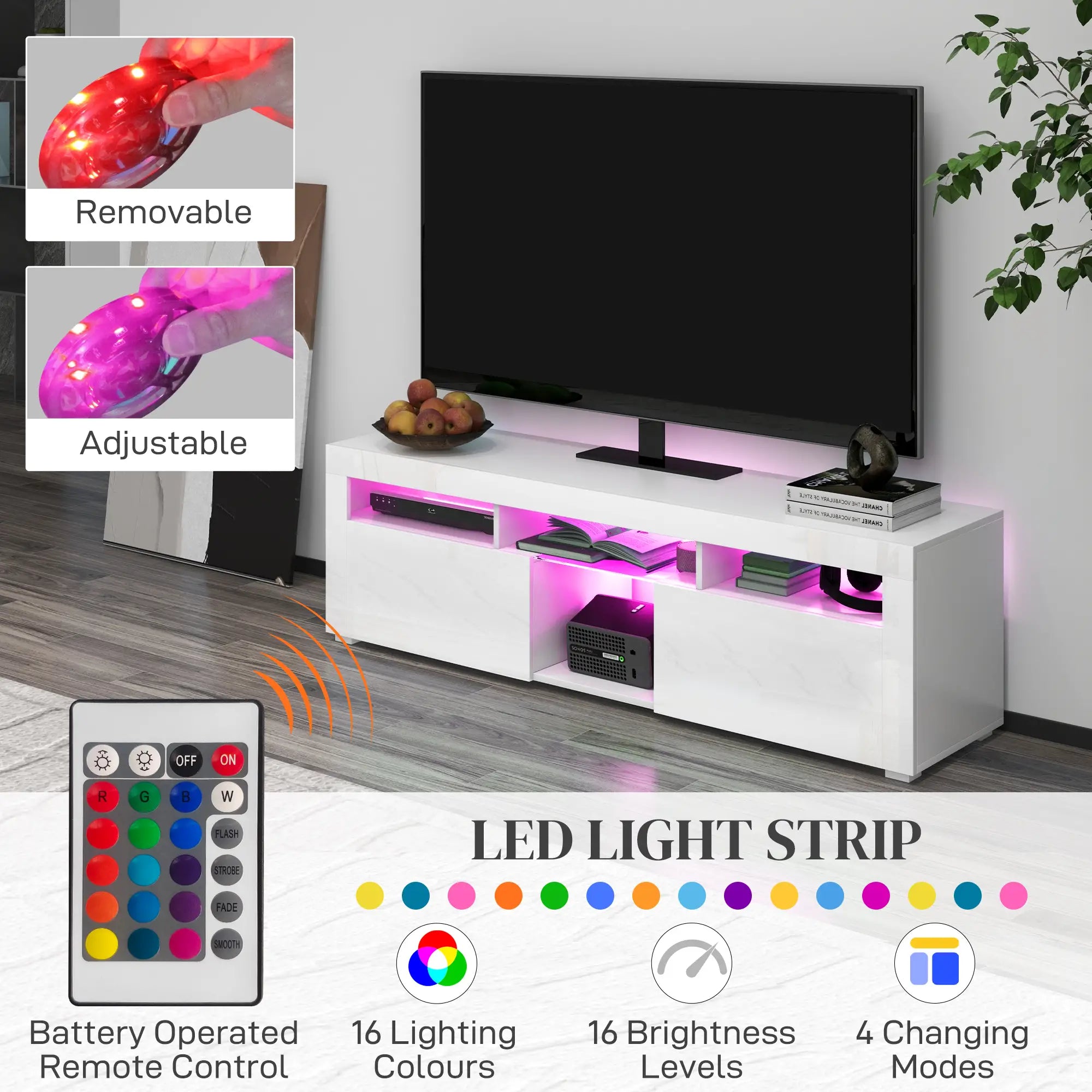 Modern TV Stand with Storage, LED Lights, 55