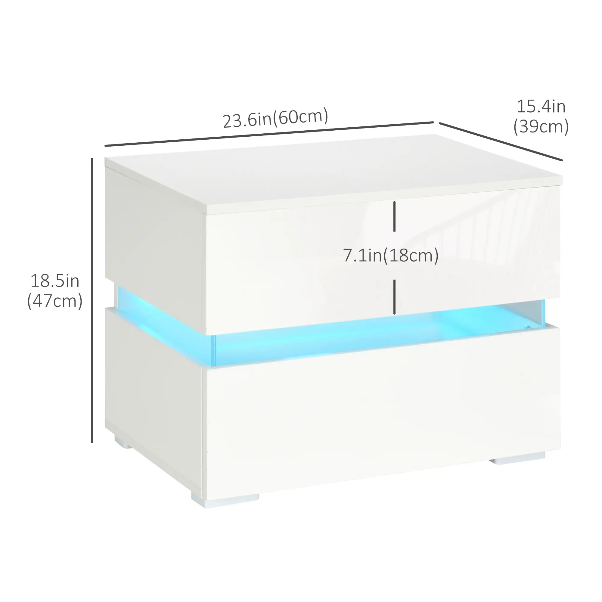Modern Nightstand, 2 Drawers, USB RGB LED Lights, Remote, White Bedside Tables at Gallery Canada