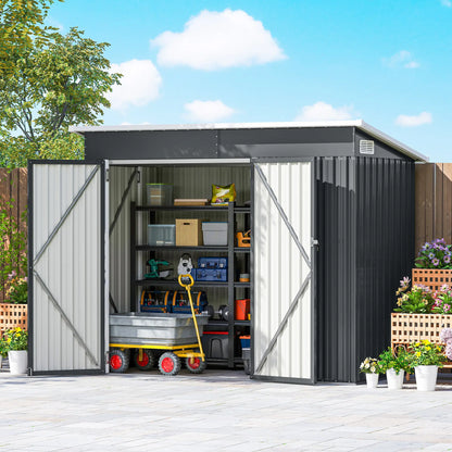 7.5' x 4.3' Outdoor Storage Shed, Waterproof Metal Garden Shed, Dark Grey Sheds at Gallery Canada